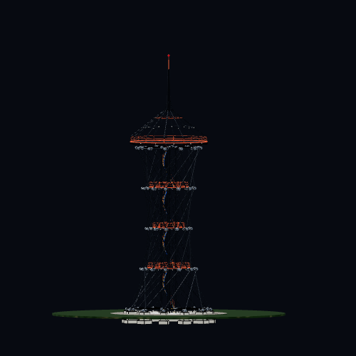 HELIX observation tower illuminated at night