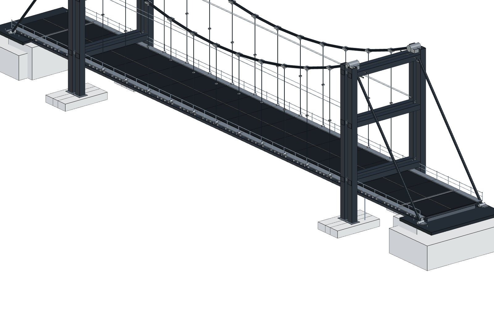 Parametric suspension bridge with pylons, main cables and hangers
